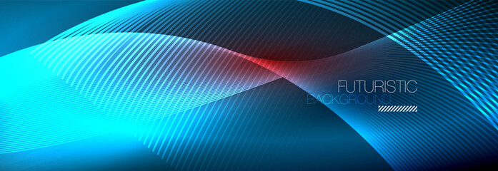 Abstract neon glowing light in the dark with waves. Shiny magic energy and motion concept, vector abstract wallpaper background