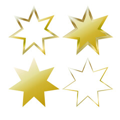 vector set of golden stars. flat image with set of seven-pointed stars