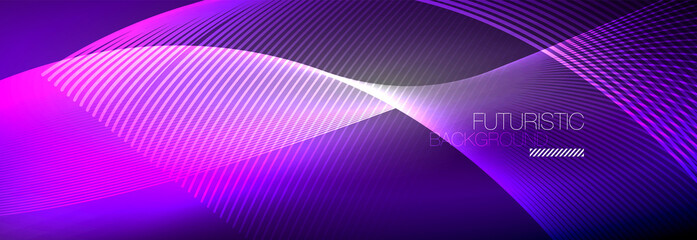 Abstract neon glowing light in the dark with waves. Shiny magic energy and motion concept, vector abstract wallpaper background