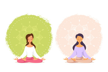 Young Woman in Lotus Pose Pratices Meditation