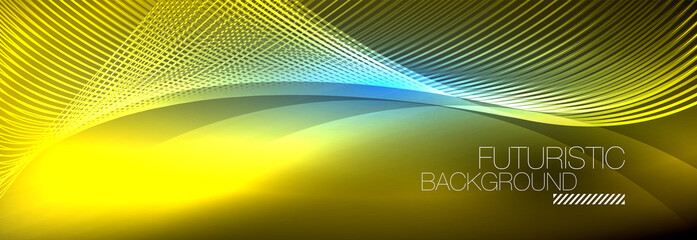 Abstract neon glowing light in the dark with waves. Shiny magic energy and motion concept, vector abstract wallpaper background