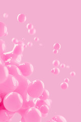 3D background of abstract shiny jelly spheres on pink. 3D rendering.