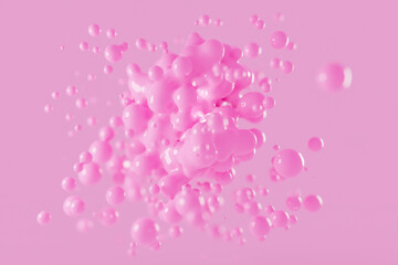 Abstract 3D background of pink jelly spheres with shallow depth of field. 3D rendering.