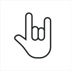 Rock hand gesture icon. Devil horns sign. Heavy metal music symbol. Mouse click cursor logo silhouette. Vector illustration image.