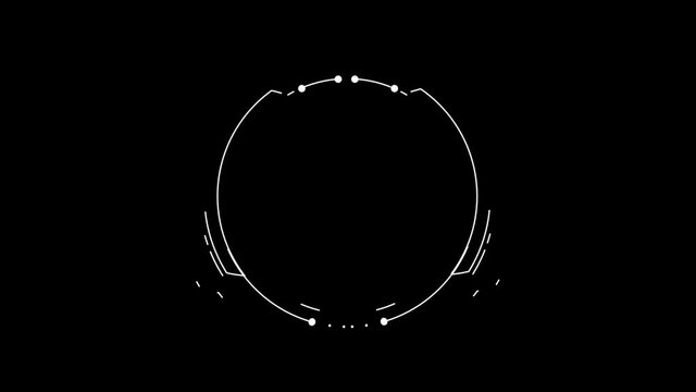 HUD circle interfaces with loopable segments- circular white on black background. render with alpha channel. Just drop it into your project.