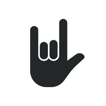 Rock hand gesture icon. Devil horns sign. Heavy metal music symbol. Mouse click cursor logo silhouette. Vector illustration image.