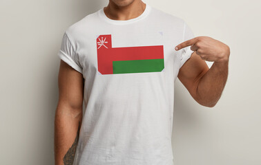 Oman Flag on white man t-shirt