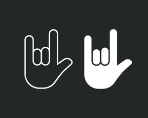 Rock hand gesture icon. Devil horns sign. Heavy metal music symbol. Mouse click cursor logo silhouette. Vector illustration image.