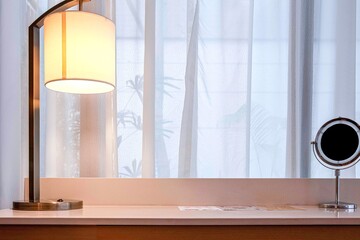 Iron table lamp on the desk in the bedroom