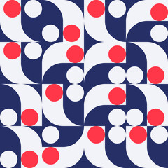 Modern vector abstract  geometric seamless pattern with circles, rectangles and squares  in retro scandinavian style. Pastel colored simple shapes graphic background. Abstract mosaic artwork.