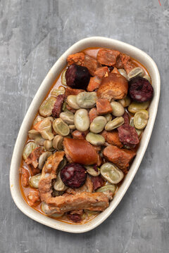 typical portuguese dish beand with meat and smoked sausages