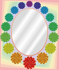Vector photo frame (vignette) template. Oval shape. Flowers theme.