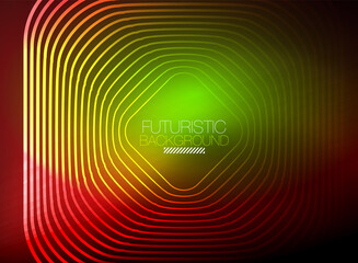 Neon color square shape lines abstract background. Shiny magic energy and motion concept, vector abstract wallpaper background