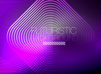 Neon color square shape lines abstract background. Shiny magic energy and motion concept, vector abstract wallpaper background