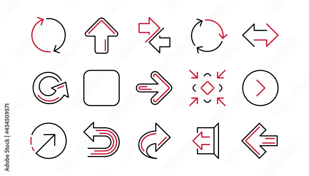 Poster arrow icons. download, synchronize and share. navigation linear icon set. linear set. quality line s
