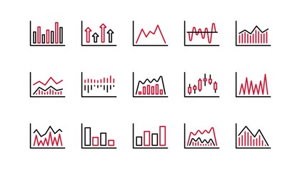 Naklejka premium Charts and graphs line icons. Candlestick graph, Infochart and Report diagram. Presentation linear icon set. Linear set. Quality line set. Vector