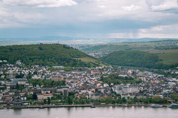 View of the city of Bingen on the Rhine, Germany, the starting point of the Rhine Valley, a UN World Heritage Site