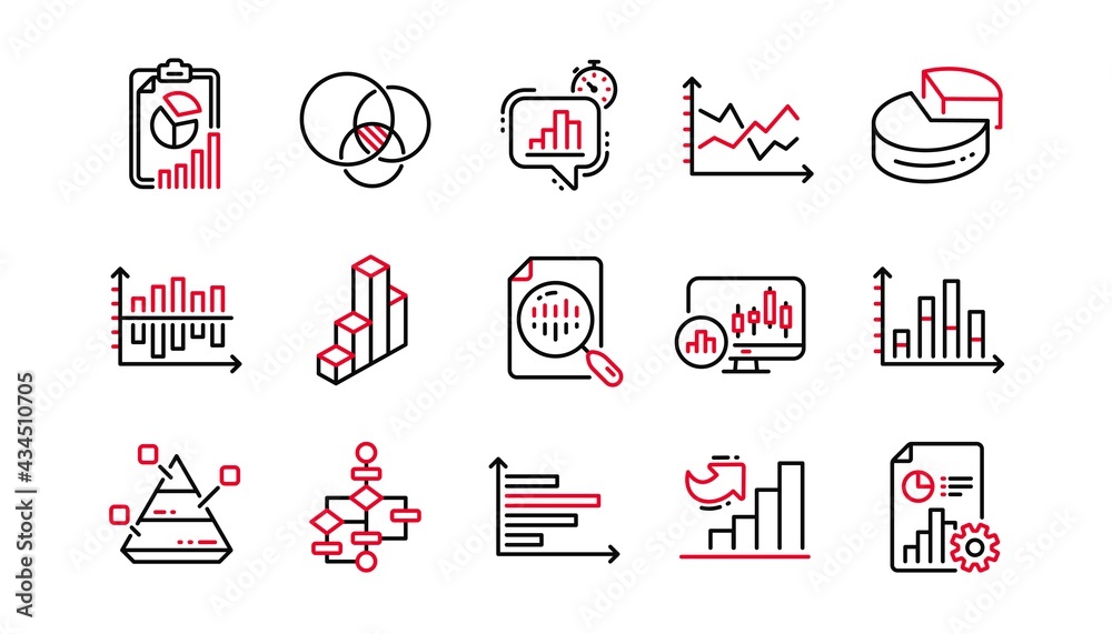 Poster charts and graphs line icons. infochart, block diagram and algorithm. presentation linear icon set l