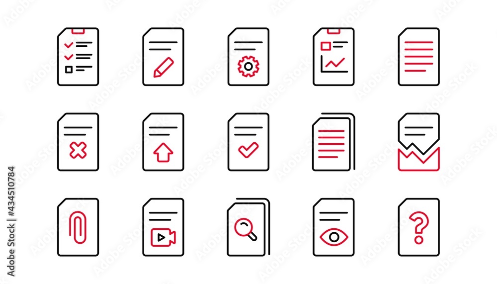 Poster document line icons. report, checklist and download file. read message linear icon set. linear set. 