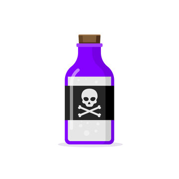 Flat poison bottle icon toxin. Poison silhouette venom chemical drink glass skull caution vector