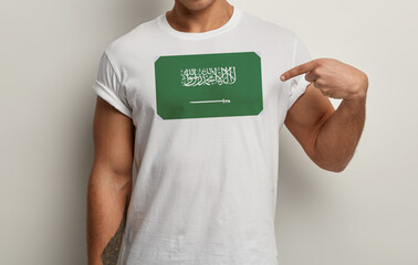 Saudi Arabia Flag on white man t-shirt