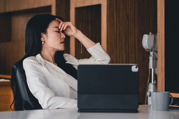 Businesswoman get stressed and headache while having a problem.