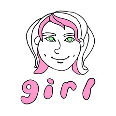 Vector outline face people. Hand drawn line art illustration. The head of a man, woman, boy, girl in the style of a Doodle, isolated on a white background. Different and beautiful