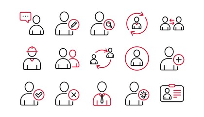 Obraz premium User person line icons. Profile, Group and Support. People linear icon set. Linear set. Quality line set. Vector