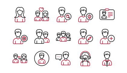User person line icons. Profile, Group and Support. People linear icon set. Linear set. Quality line set. Vector