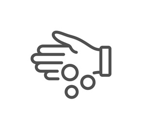 Donation money line icon. Tips money sign. Giving cash hand symbol. Quality design element. Linear style donation money icon. Editable stroke. Vector