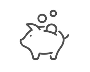 Piggy bank line icon. Coins money sign. Business savings symbol. Quality design element. Linear style piggy bank icon. Editable stroke. Vector