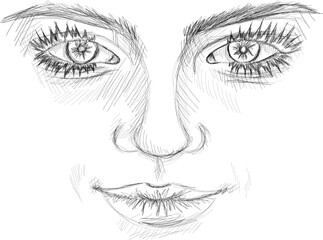 Obraz premium Female face stylized hand drawn vector sketch