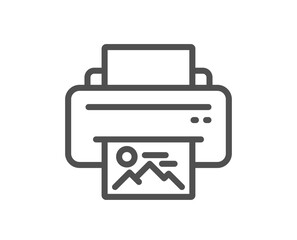 Print image line icon. Photo printer sign. Picture symbol. Quality design element. Linear style print image icon. Editable stroke. Vector