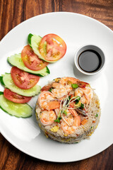 thai shrimp seafood fried rice meal in bangkok restaurant thailand