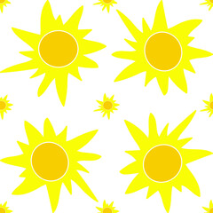 Seamless summer background. Baby print. Flat vector illustration  with yellow sun. Cute colorful wallpaper for textile, fabric, cover, print, wallpaper, paper etc