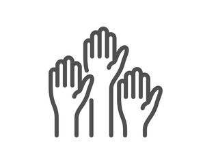 Voting hands line icon. People vote by hand sign. Public election symbol. Quality design element. Linear style voting hands icon. Editable stroke. Vector
