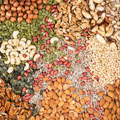 various shelled nuts and seeds