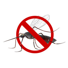 Stop mosquito sign isolated. Anti mosquito sign with a realistic mosquito.