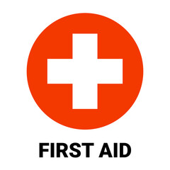First aid icon symbol. Vector green cross safety medic treatment ambulance first aid help - obrazy, fototapety, plakaty