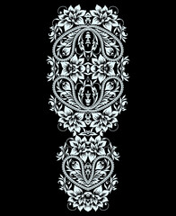Neckline - ethnic design. Floral black and white lace pattern. Vector print with decorative elements for embroidery, for women's clothing.