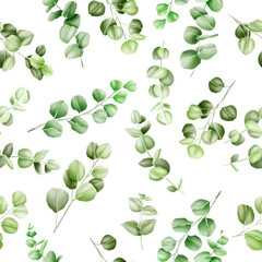 Watercolor eucalyptus seamless pattern