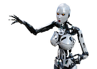3D Rendering Female Robot on White