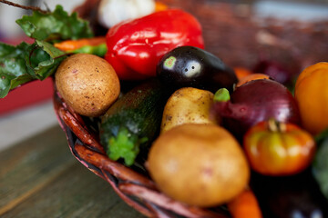 Assortment of fresh vegetables in a basket, bio healthy, organic food