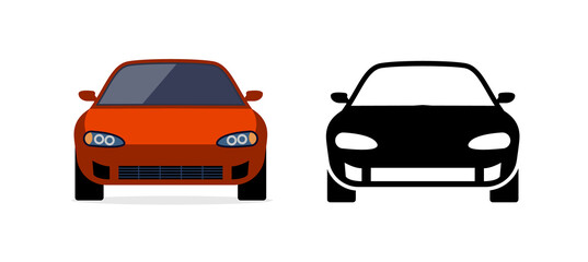 Car front view vector flat icon. Car parking cartoon front design shape black icon