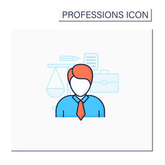 Lawyer color icon. Licensed professional.Advise people about law . Work at court. Important job. Professions concept. Isolated vector illustration