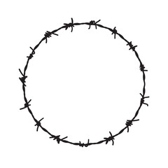 Barb wire circle vector fence frame. Barbed round wire ring prison logo
