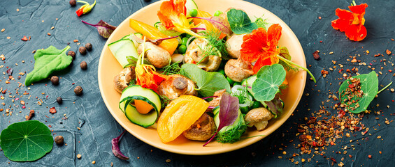 Vegetables salad with nasturtium