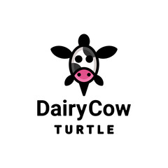 Simple Vector Mascot Cartoon Logo Design of Dual Meaning Combination Dairy Cow and Turtle