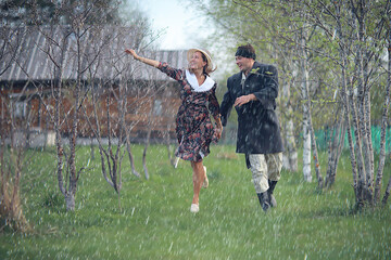 vintage couple in love village black and white french retro style man and woman