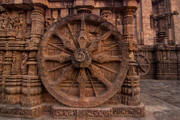 Closer look of the splendid chariot wheel, Sun temple Konark